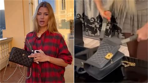 russian influencers cutting up chanel bags